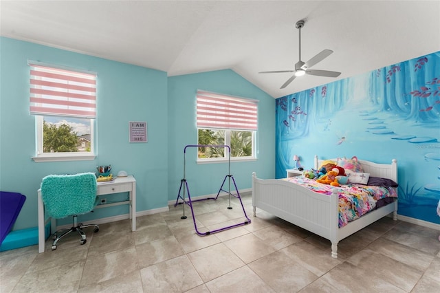 2401 Oxmoor Dr, Deland, FL 32724 - bedroom with lofted ceiling, baseboards, and a ceiling fan