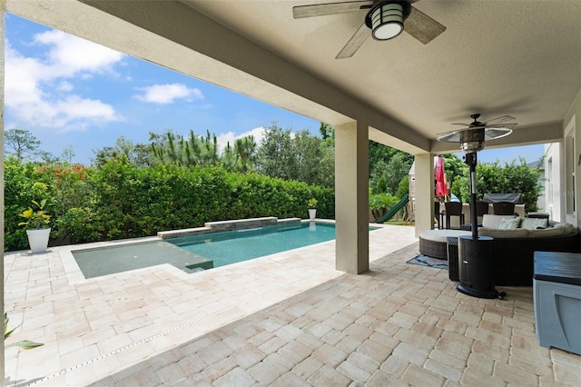 2401 Oxmoor Dr, Deland, FL 32724 - swimming pool with ceiling fan and a patio area