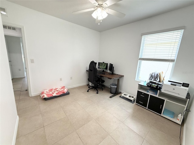 238 Miniehaha Cir, Haines City, FL 33844 - office area with a ceiling fan, light tile patterned flooring, and baseboards