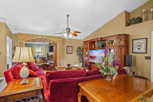 1354 Dutch Elm Dr, Altamonte Springs, FL 32714 - living area with ceiling fan, vaulted ceiling, and baseboards