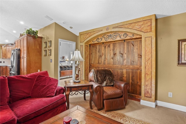 1354 Dutch Elm Dr, Altamonte Springs, FL 32714 - carpeted living area with vaulted ceiling, baseboards, and recessed lighting