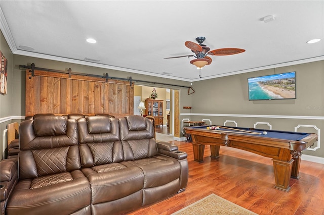 1354 Dutch Elm Dr, Altamonte Springs, FL 32714 - recreation room featuring ornamental molding, a ceiling fan, pool table, recessed lighting, and wood finished floors