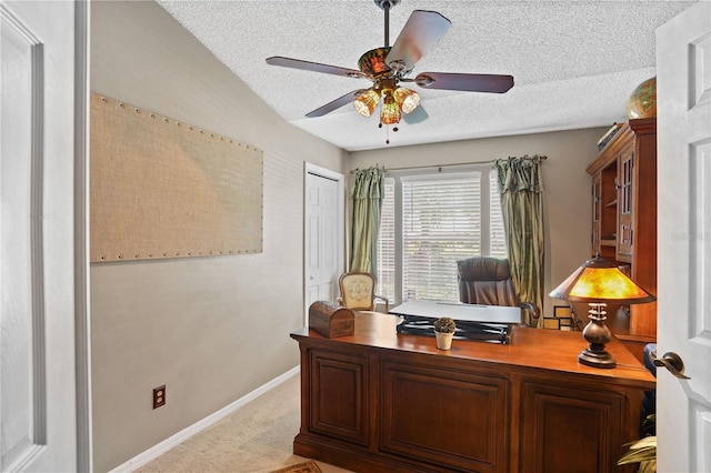 1354 Dutch Elm Dr, Altamonte Springs, FL 32714 - carpeted home office with a textured ceiling, ceiling fan, and baseboards