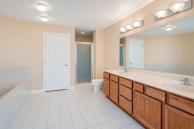 357 Fairway Pointe Cir, Orlando, FL 32828 - full bathroom with a stall shower, tile patterned floors, a bath, double vanity, and toilet
