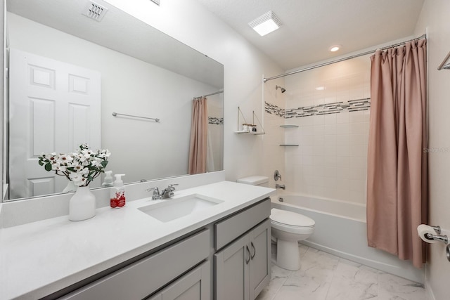 10221 Highline Crest St, Orlando, FL 32832 - full bath with toilet, vanity, recessed lighting, shower / bath combo, and marble finish floors