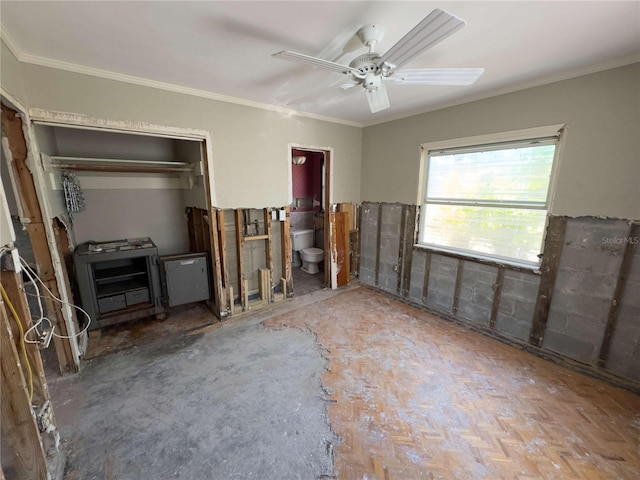 16107 Gulf Blvd, Redington Beach, FL 33708 - unfurnished bedroom with ornamental molding and ceiling fan