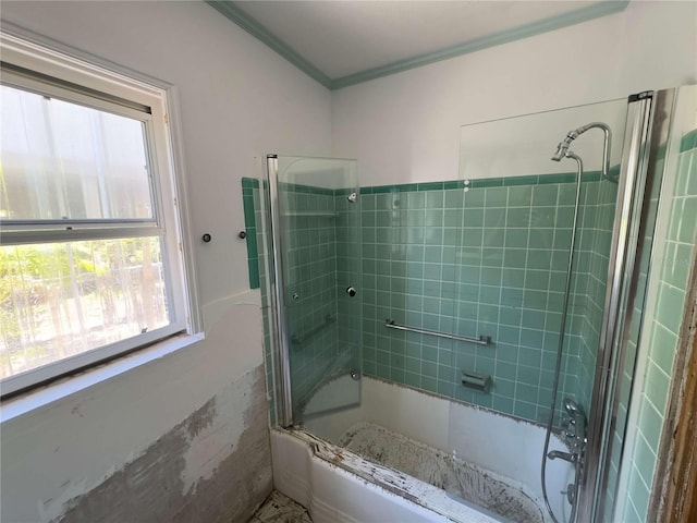 16107 Gulf Blvd, Redington Beach, FL 33708 - bathroom featuring shower / bath combination with glass door, healthy amount of natural light, and crown molding