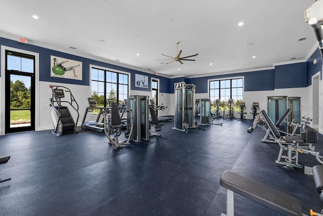 6615 Leo Ln, Saint Cloud, FL 34773 - exercise room with crown molding and recessed lighting