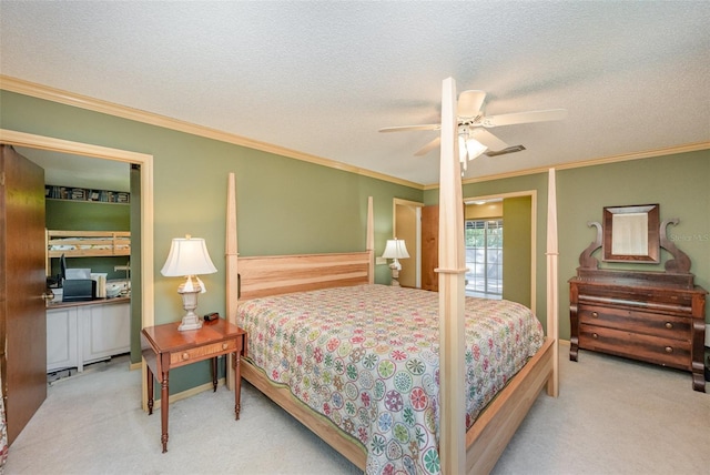6321 Quarterhorse Cir, Cocoa, FL 32926 - carpeted bedroom featuring ornamental molding, a textured ceiling, and ceiling fan