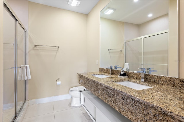 3149 Brasilia Ave, Kissimmee, FL 34747 - full bathroom with double vanity, a stall shower, tile patterned flooring, and recessed lighting