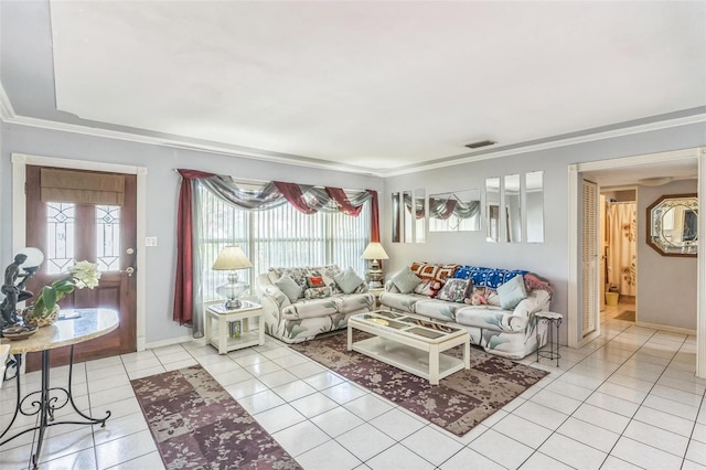 251 Tropic Blvd W, Largo, FL 33770 - living room featuring crown molding, light tile patterned floors, and baseboards