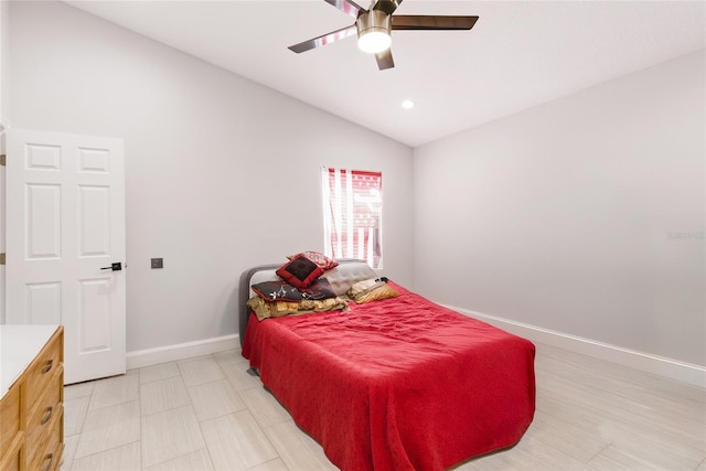 999 Trumbull St, Deltona, FL 32725 - bedroom with vaulted ceiling, baseboards, ceiling fan, and recessed lighting