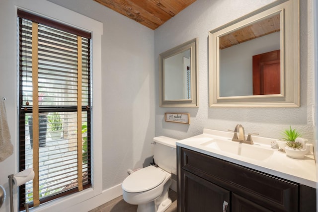 20 Twelve Oaks Trl, Ormond Beach, FL 32174 - bathroom with vanity, toilet, healthy amount of natural light, wood ceiling, and a textured wall