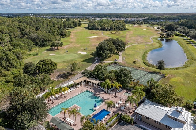 3349 Sagebrush St, Harmony, FL 34773 - bird's eye view of a local golf course, a large body of water, and a pool area