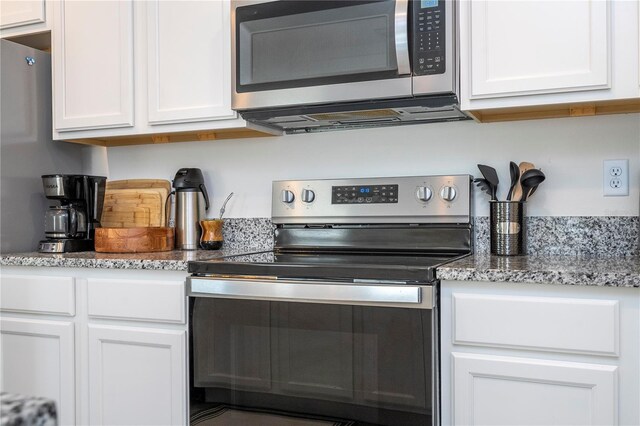 13452 Sagestone Dr, Winter Garden, FL 34787 - kitchen with stainless steel appliances, white cabinets, and light stone counters