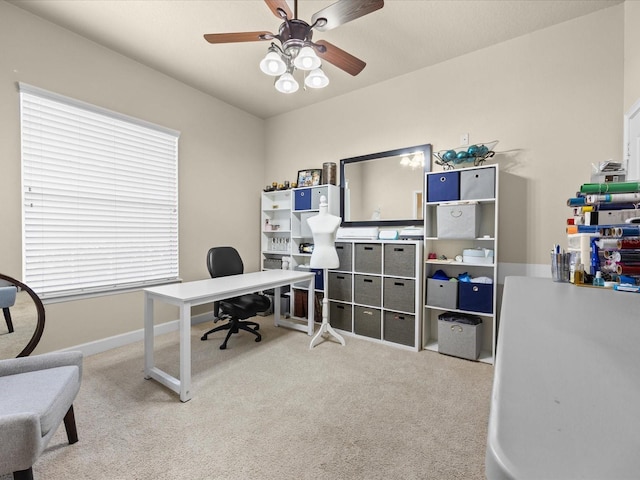 1319 Johns Cove Ln, Oakland, FL 34787 - office area with carpet flooring, a ceiling fan, and baseboards