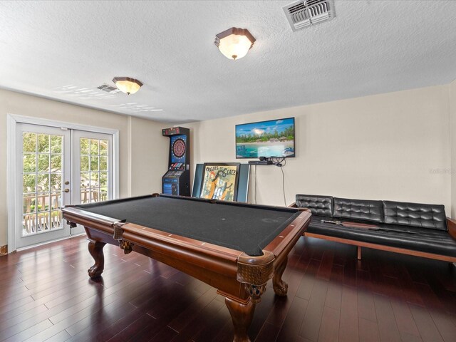1319 Johns Cove Ln, Oakland, FL 34787 - playroom featuring billiards table, wood-type flooring, a textured ceiling, and french doors