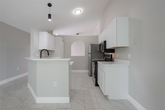 8141 Golden Chickasaw Cir, Orlando, FL 32825 - kitchen featuring appliances with stainless steel finishes, light marble finish floors, light countertops, white cabinetry, and a sink