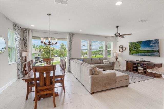 15241 Sunrise Grove Ct, Winter Garden, FL 34787 - living area featuring a chandelier, recessed lighting, a ceiling fan, and baseboards