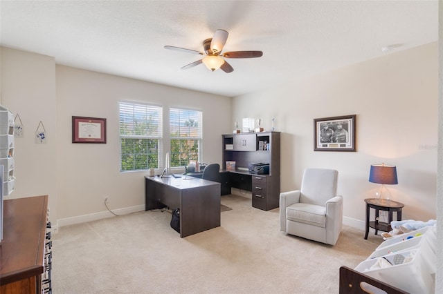 15241 Sunrise Grove Ct, Winter Garden, FL 34787 - home office with ceiling fan, light colored carpet, and baseboards