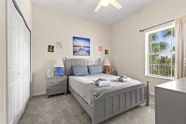 110 Watling Way Unit 25204, Davenport, FL 33837 - bedroom with light carpet, baseboards, a closet, and ceiling fan