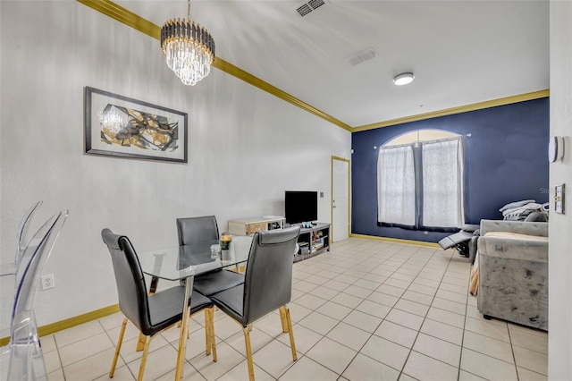 141 Reserve Cir Unit 113, Oviedo, FL 32765 - tiled dining room featuring a chandelier, crown molding, and baseboards