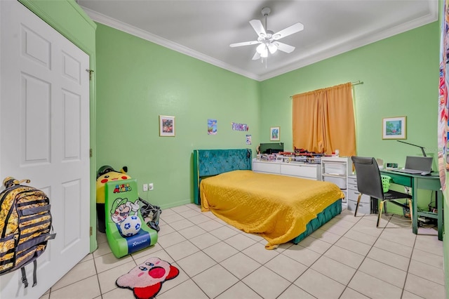 141 Reserve Cir Unit 113, Oviedo, FL 32765 - bedroom with crown molding, light tile patterned flooring, ceiling fan, and baseboards