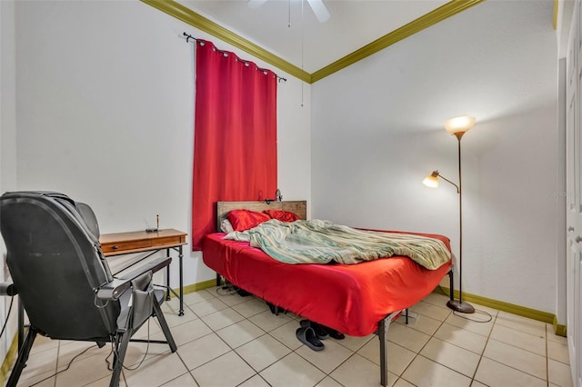 141 Reserve Cir Unit 113, Oviedo, FL 32765 - bedroom with ornamental molding, baseboards, ceiling fan, and tile patterned flooring