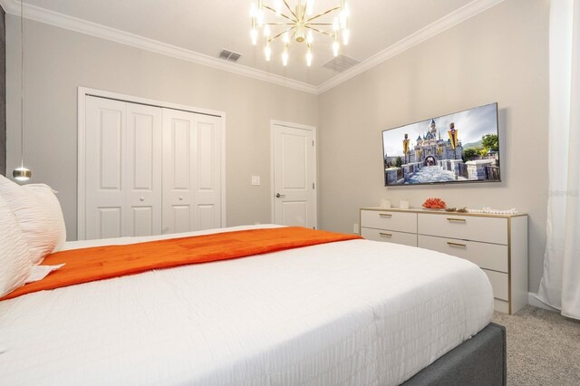 8964 Takeaway Way, Davenport, FL 33896 - bedroom with a chandelier, ornamental molding, carpet flooring, and a closet