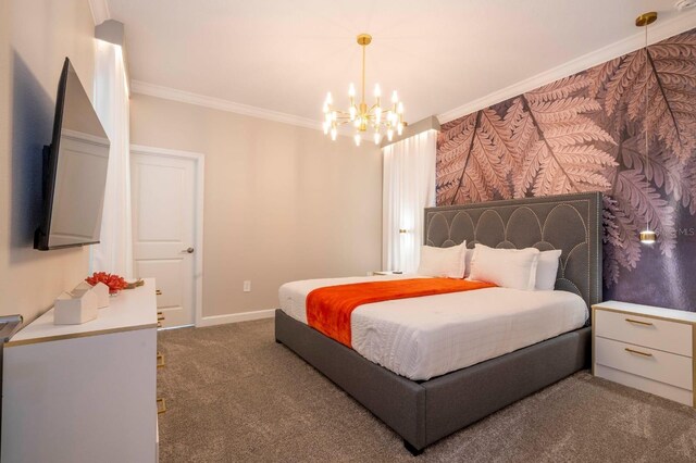 8964 Takeaway Way, Davenport, FL 33896 - carpeted bedroom with a chandelier, ornamental molding, and baseboards