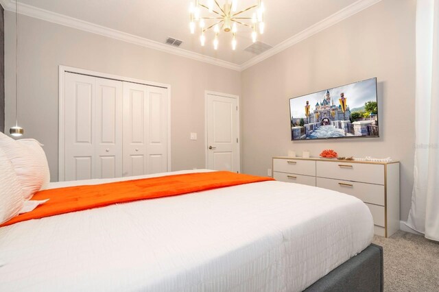 8964 Takeaway Way, Davenport, FL 33896 - bedroom featuring a chandelier, ornamental molding, carpet flooring, and a closet
