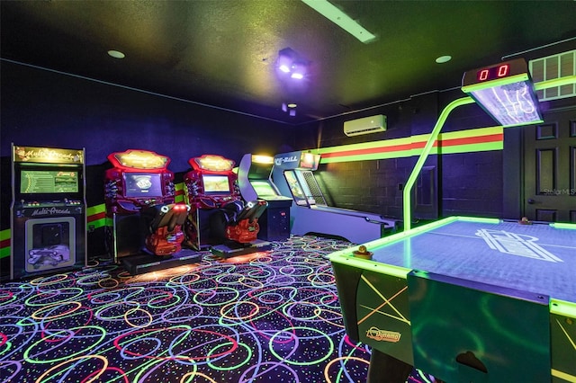 1403 Rolling Fairway Dr, Davenport, FL 33896 - game room with an AC wall unit and concrete block wall