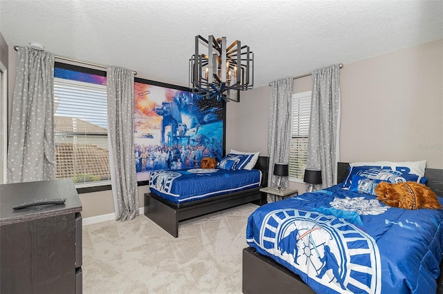 1403 Rolling Fairway Dr, Davenport, FL 33896 - carpeted bedroom featuring multiple windows, a chandelier, baseboards, and a textured ceiling
