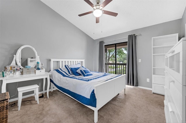 752 Howland Ln Unit 114, Altamonte Springs, FL 32701 - carpeted bedroom featuring access to outside, a ceiling fan, baseboards, and high vaulted ceiling