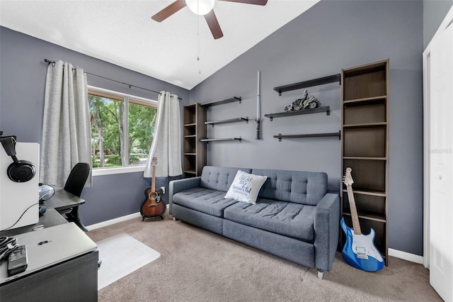 752 Howland Ln Unit 114, Altamonte Springs, FL 32701 - office area with carpet flooring, a ceiling fan, baseboards, and lofted ceiling