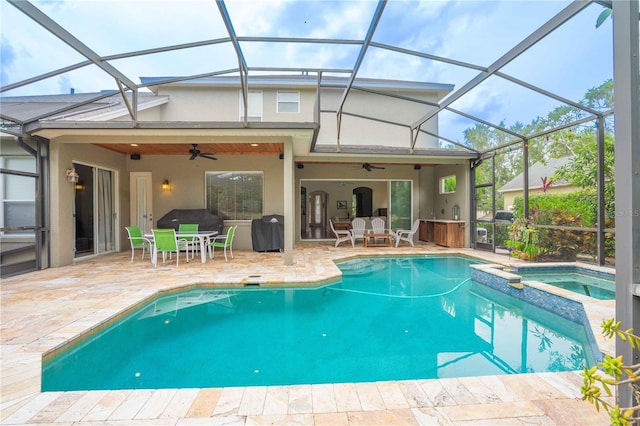 3372 Bellington Dr, Orlando, FL 32835 - view of swimming pool with ceiling fan, a patio, a pool with connected hot tub, and outdoor dining area