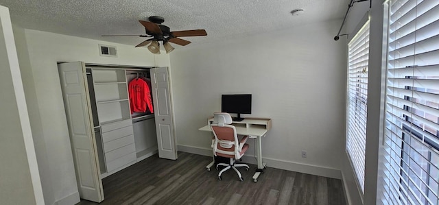 320 Forestway Cir Unit 107, Altamonte Springs, FL 32701 - office featuring wood finished floors, ceiling fan, and a textured ceiling