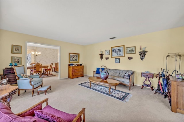 1115 Lake Francis Dr, Apopka, FL 32712 - carpeted living room featuring a chandelier and baseboards
