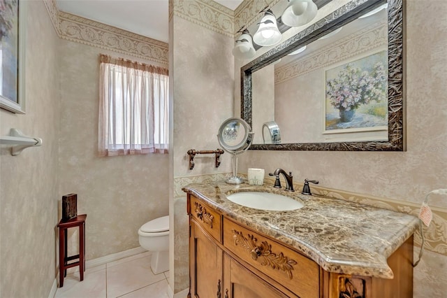 1115 Lake Francis Dr, Apopka, FL 32712 - bathroom with toilet, vanity, tile patterned flooring, and wallpapered walls