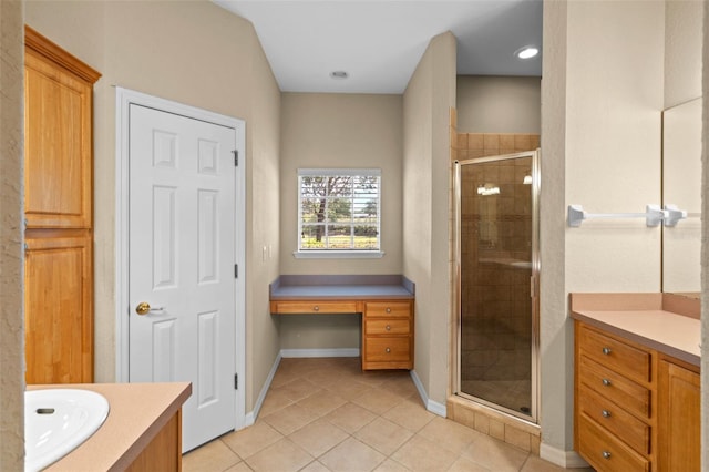 16729 Tall Grass Ln, Clermont, FL 34711 - full bathroom featuring a shower stall, tile patterned floors, vanity, and a bathtub