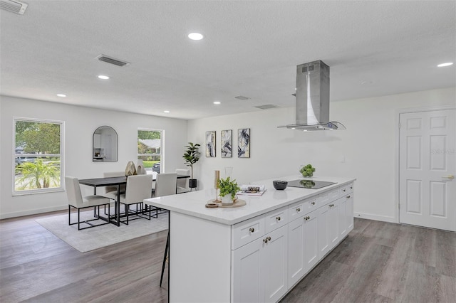822 Glen Arden Way, Altamonte Springs, FL 32701 - kitchen with extractor fan, white cabinetry, a center island, wood finished floors, and a textured ceiling