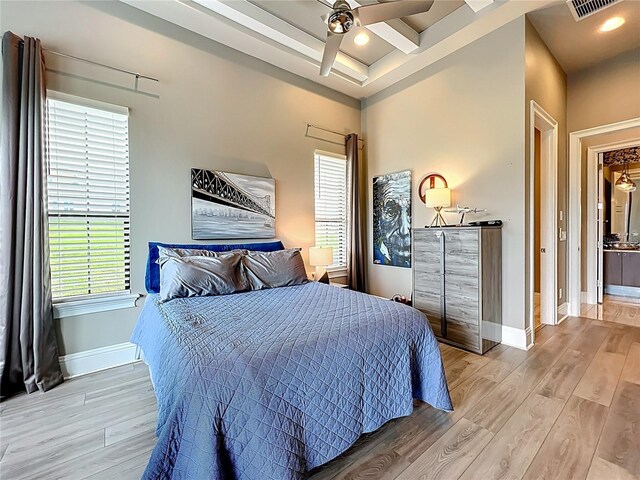 16246 Ravenna Ct, Montverde, FL 34756 - bedroom featuring wood finished floors, baseboards, ceiling fan, and beamed ceiling