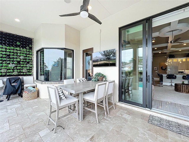 16246 Ravenna Ct, Montverde, FL 34756 - view of patio with ceiling fan, outdoor dining space, and grilling area