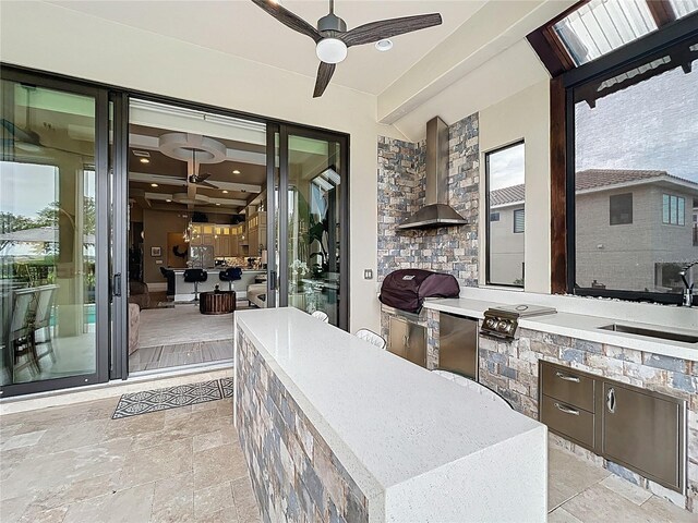 16246 Ravenna Ct, Montverde, FL 34756 - view of patio featuring a sink, a ceiling fan, and outdoor dining space