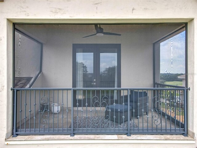 16246 Ravenna Ct, Montverde, FL 34756 - property entrance with stucco siding and a ceiling fan