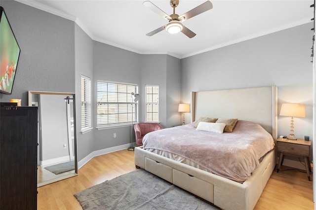 17404 Chateau Pine Way, Clermont, FL 34711 - bedroom featuring wood finished floors, crown molding, baseboards, and ceiling fan