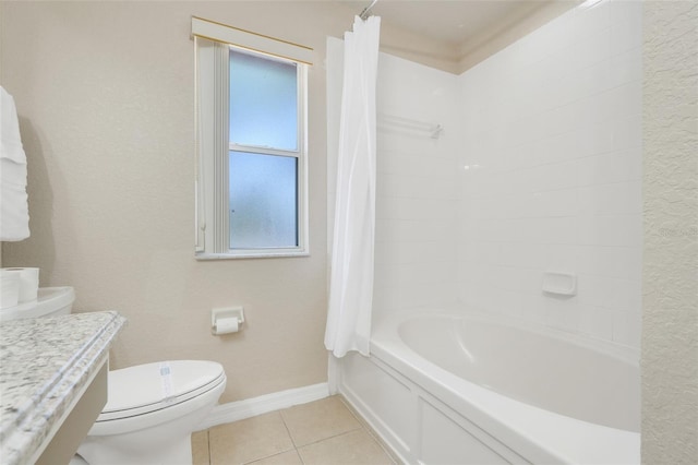 3938 Calabria Ave, Davenport, FL 33897 - full bath featuring toilet, tile patterned floors, a textured wall, vanity, and shower / tub combo with curtain