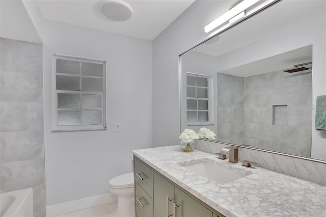 140 Sweet Bay Cir, Lake Mary, FL 32746 - bathroom featuring vanity, toilet, washtub / shower combination, and baseboards