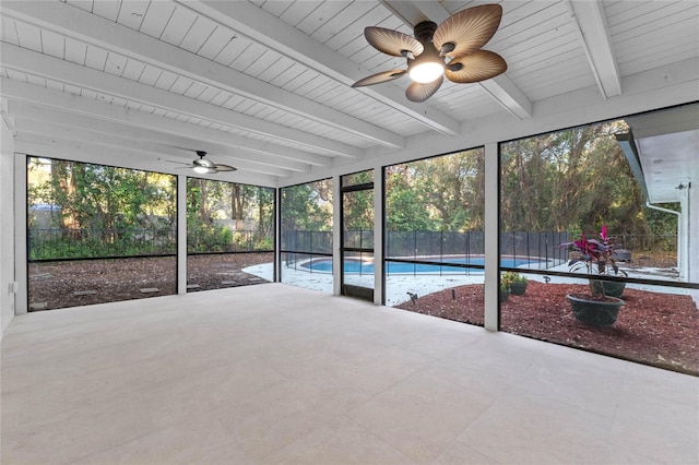 140 Sweet Bay Cir, Lake Mary, FL 32746 - unfurnished sunroom with ceiling fan and beam ceiling