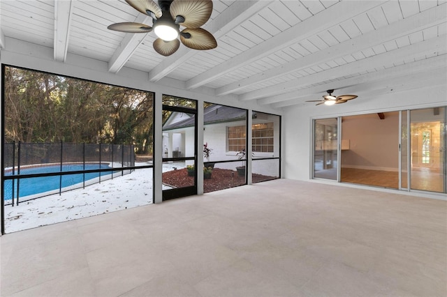 140 Sweet Bay Cir, Lake Mary, FL 32746 - unfurnished sunroom with ceiling fan, beam ceiling, and plenty of natural light